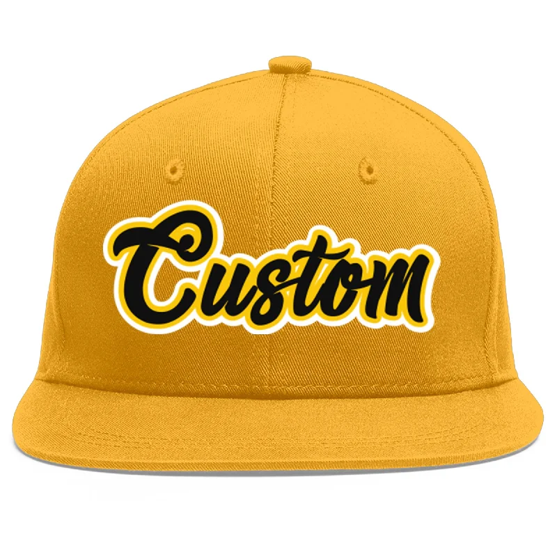 Best baseball caps for summer-Custom Gold Black-Gold Flat Eaves Sport Baseball Cap