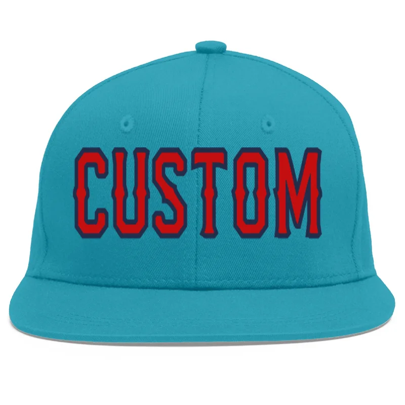 Adjustable strap baseball caps-Custom Aqua Red-Navy Flat Eaves Sport Baseball Cap