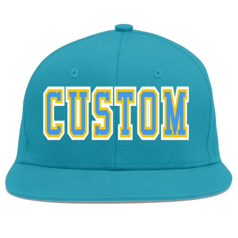 Baseball caps for fall and winter-Custom Aqua Powder Blue-Gold Flat Eaves Sport Baseball Cap