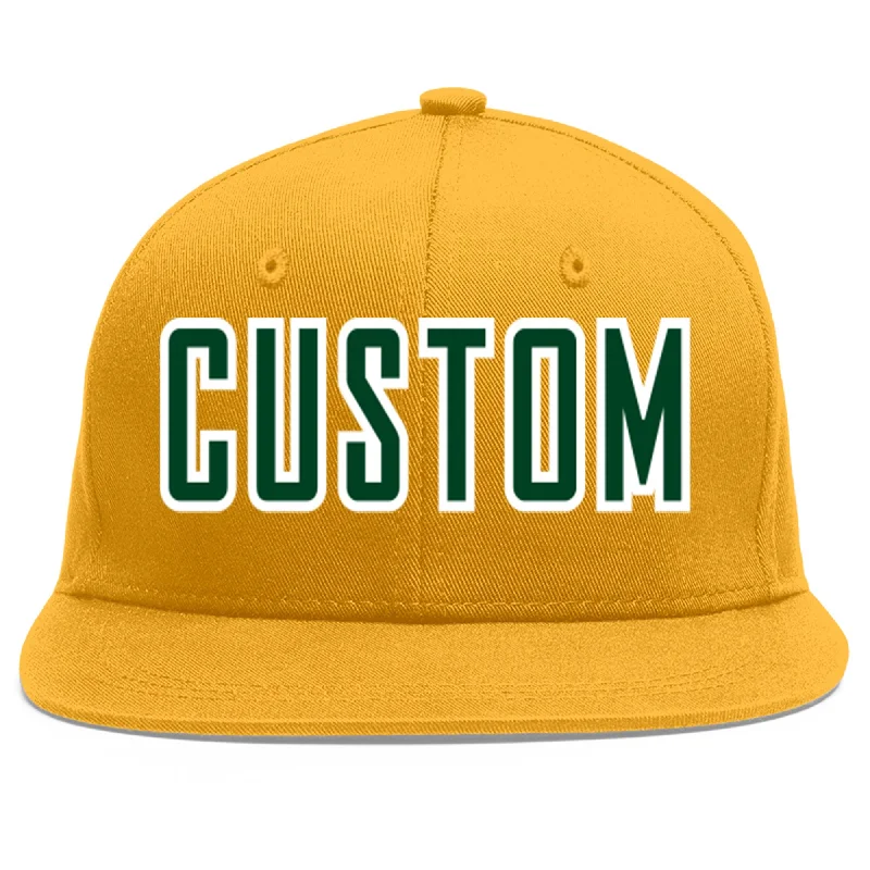 Protective features of baseball caps-Custom Gold Green-White Flat Eaves Sport Baseball Cap