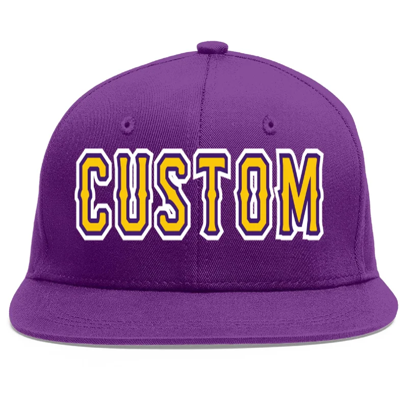 Stylish and functional baseball caps-Custom Purple Gold-purple Flat Eaves Sport Baseball Cap