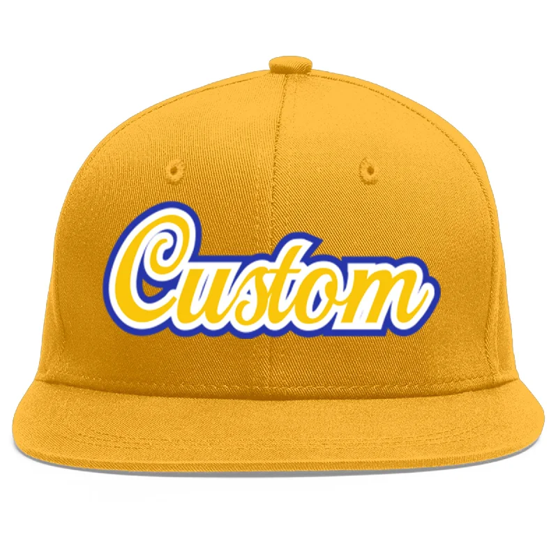 Baseball caps for all-weather use-Custom Gold Gold-White Flat Eaves Sport Baseball Cap