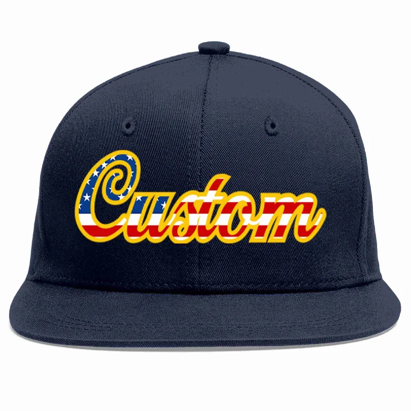 Baseball caps for different occasions-Custom Navy Vintage USA Flag-Gold Casual Sport Baseball Cap