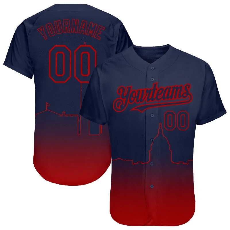 Baseball jerseys for college teams-Custom Navy Red 3D Washington City Edition Fade Fashion Authentic Baseball Jersey