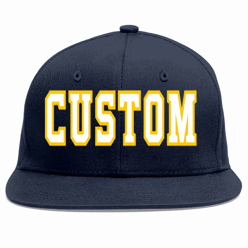 Baseball caps for spring and summer-Custom Navy White-Gold Casual Sport Baseball Cap