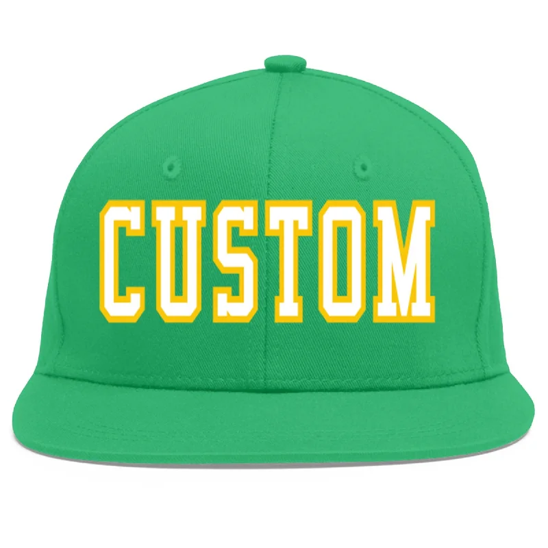 How to clean a baseball cap-Custom Teal White-Gold Flat Eaves Sport Baseball Cap