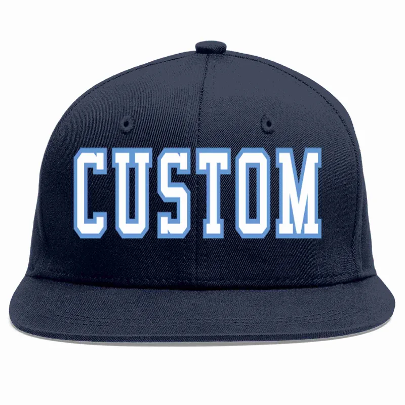 Baseball caps for travel wear-Custom Navy White-Light Blue Casual Sport Baseball Cap