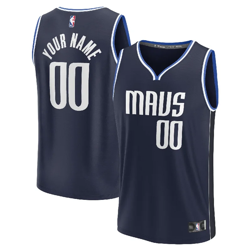 Basketball jerseys with contrasting piping for style-Dallas Mavericks Branded Youth Fast Break Custom Basketball Jersey - Statement Edition - Navy