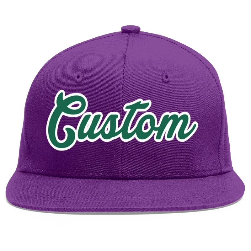 Comfort and design balance in baseball caps-Custom Purple Kelly Green-White Flat Eaves Sport Baseball Cap