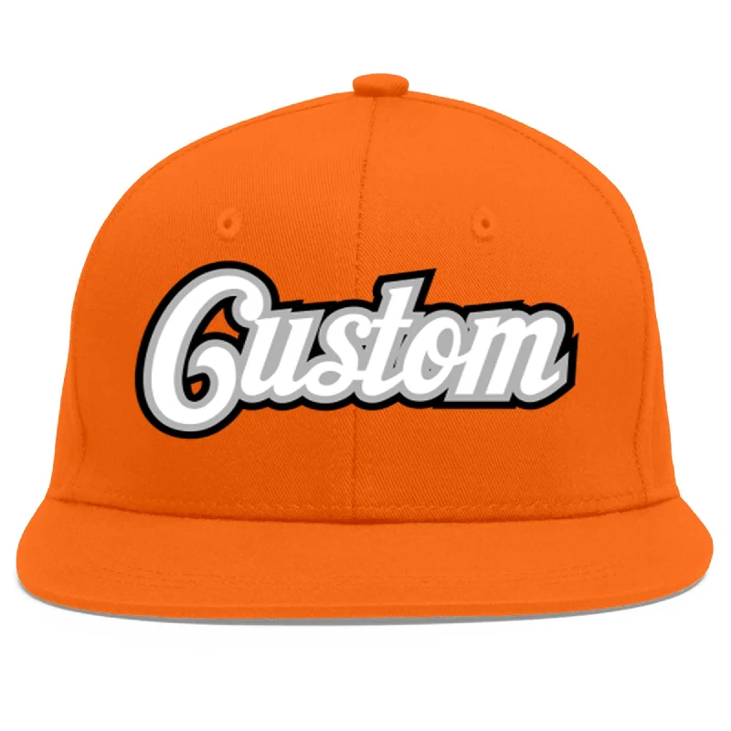 Seasonal fabric options for baseball caps-Custom Orange White-Gray Flat Eaves Sport Baseball Cap