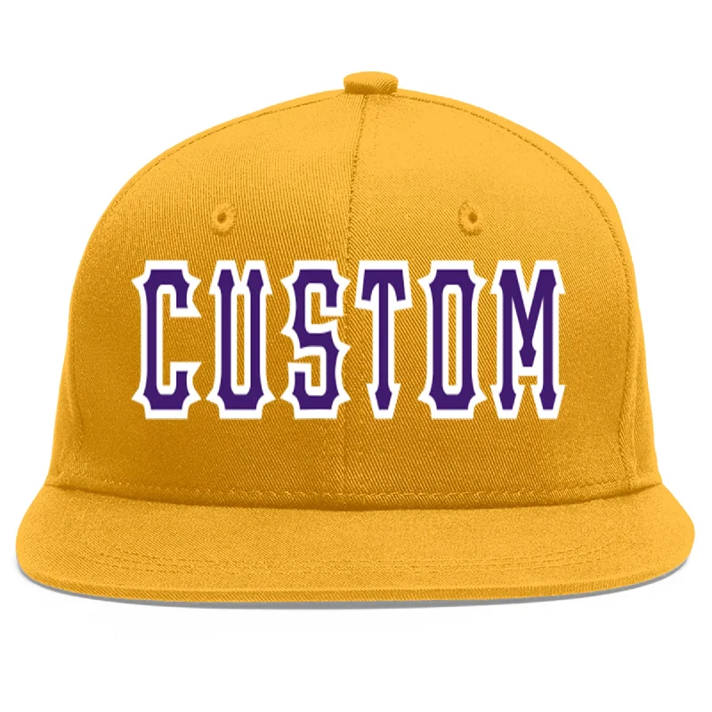 Innovative baseball cap designs-Custom Gold purple-White Flat Eaves Sport Baseball Cap