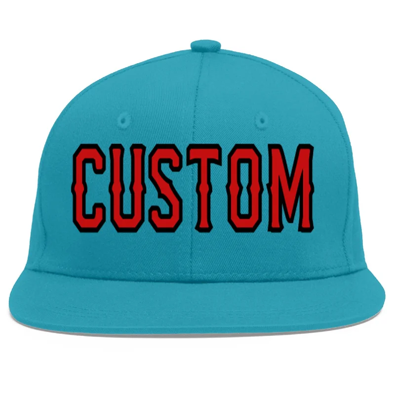 All-season baseball caps-Custom Aqua Red-Black Flat Eaves Sport Baseball Cap