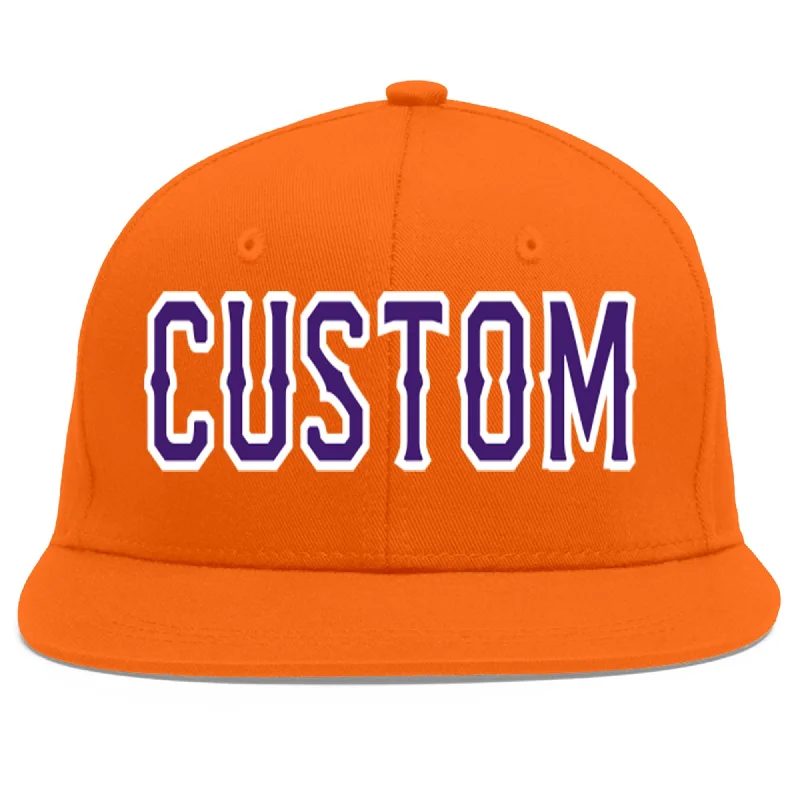 Baseball caps for long wear-Custom Orange purple-White Flat Eaves Sport Baseball Cap