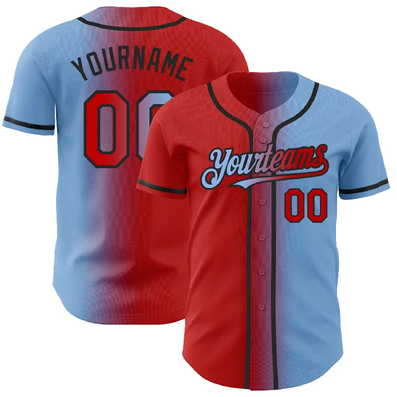 Stylish baseball jerseys for casual wear and sports events-Custom Light Blue Red-Black Authentic Gradient Fashion Baseball Jersey