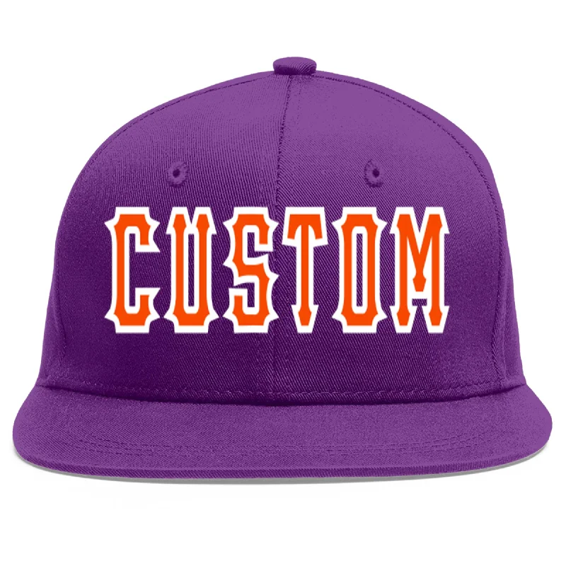 Best baseball cap styles-Custom Purple Orange-White Flat Eaves Sport Baseball Cap