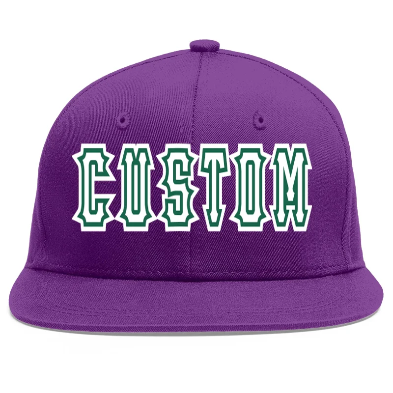 Adjustable baseball caps for a perfect fit-Custom Purple White-Kelly Green Flat Eaves Sport Baseball Cap