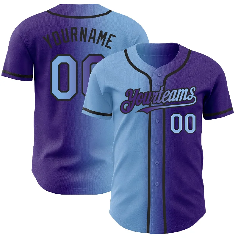 Baseball jerseys with breathable fabric for comfort-Custom Purple Light Blue-Black Authentic Gradient Fashion Baseball Jersey