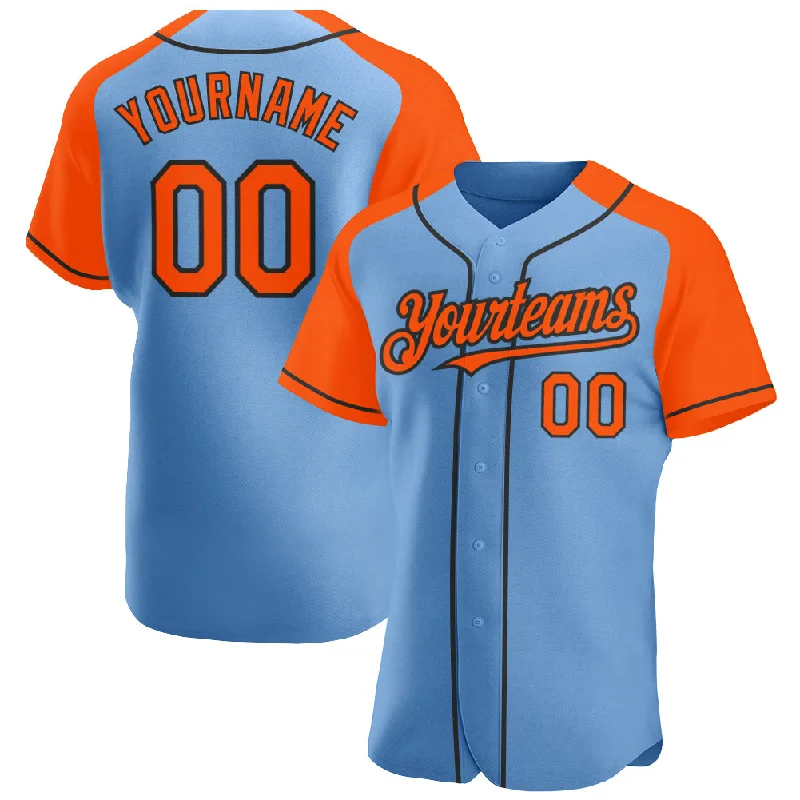 Baseball jerseys with breathable fabric for comfort-Custom Light Blue Orange-Black Authentic Raglan Sleeves Baseball Jersey