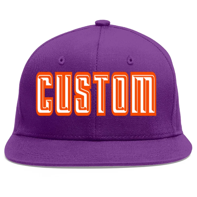 Baseball cap sun protection level-Custom Purple White-Orange Flat Eaves Sport Baseball Cap