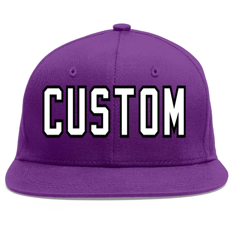 Wind-resistant baseball caps-Custom Purple White-Black Flat Eaves Sport Baseball Cap