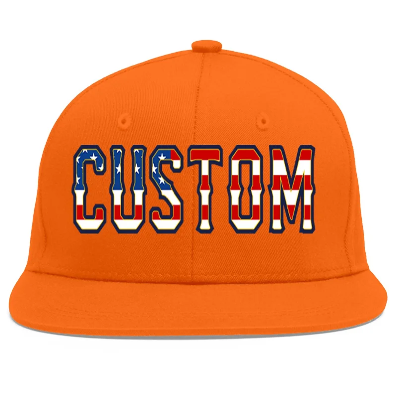 Baseball caps with casual outfits-Custom Orange Vintage USA Flag-Gold Flat Eaves Sport Baseball Cap