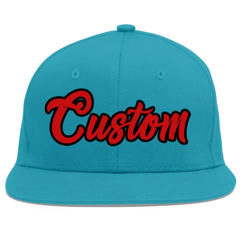 Lightweight baseball caps-Custom Aqua Red-Black Flat Eaves Sport Baseball Cap