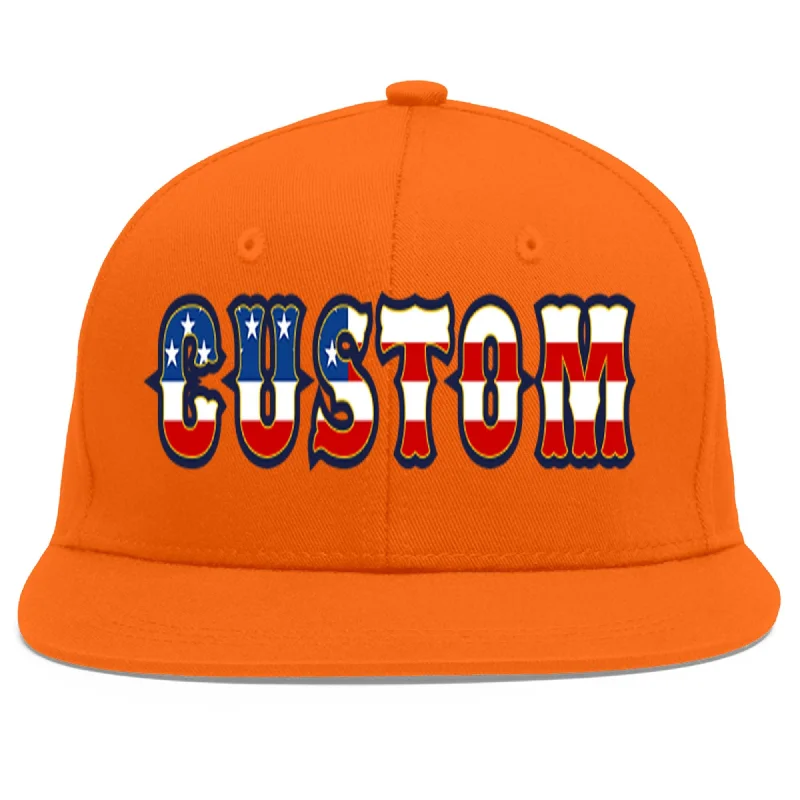 Baseball caps for spring and summer-Custom Orange Vintage USA Flag-Gold Flat Eaves Sport Baseball Cap