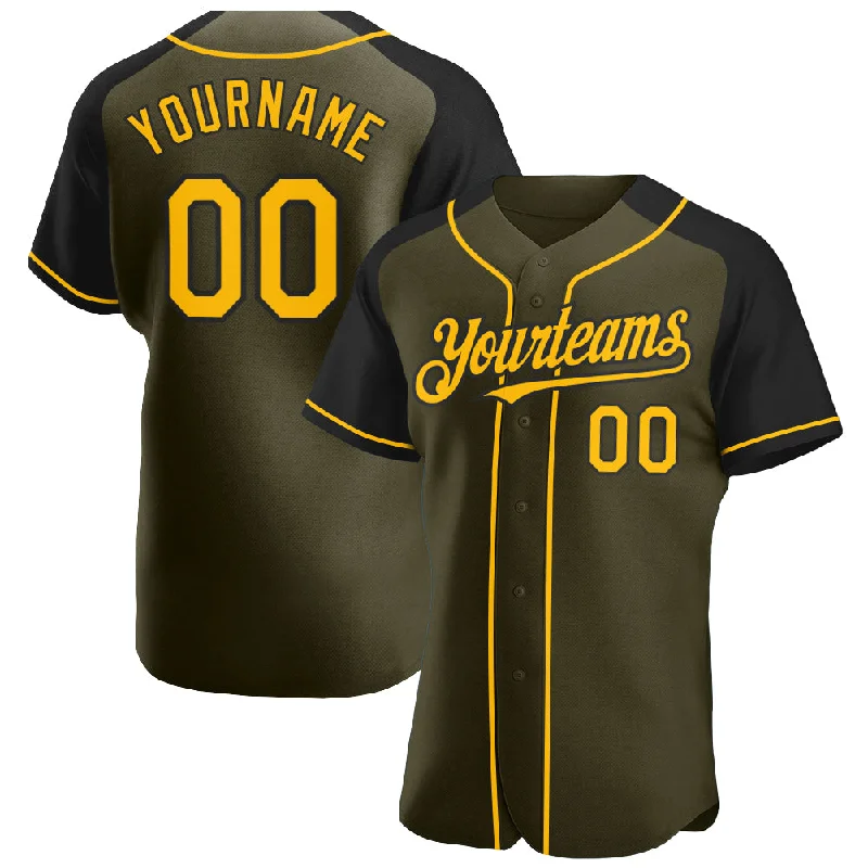 Baseball jerseys for high-impact performance-Custom Olive Gold-Black Authentic Raglan Sleeves Salute To Service Baseball Jersey