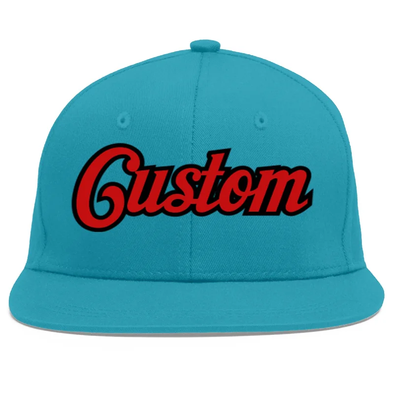 Baseball cap outfit pairing tips-Custom Aqua Red-Black Flat Eaves Sport Baseball Cap