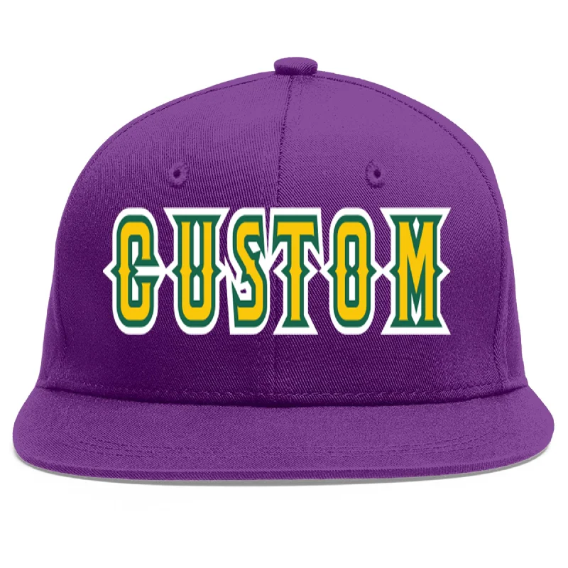 Pairing baseball caps with sports shirts-Custom Purple Gold-Kelly Green Flat Eaves Sport Baseball Cap