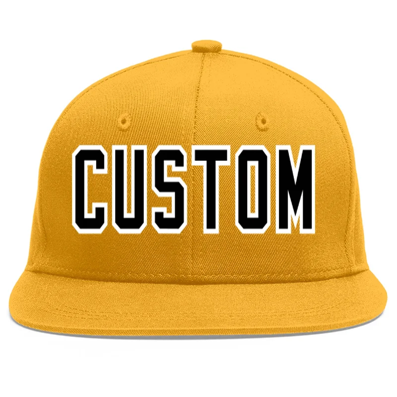 Versatile baseball cap styles-Custom Gold Black-White Flat Eaves Sport Baseball Cap