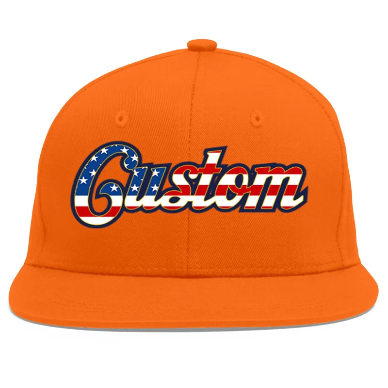 Wind-resistant baseball caps-Custom Orange Vintage USA Flag-Gold Flat Eaves Sport Baseball Cap