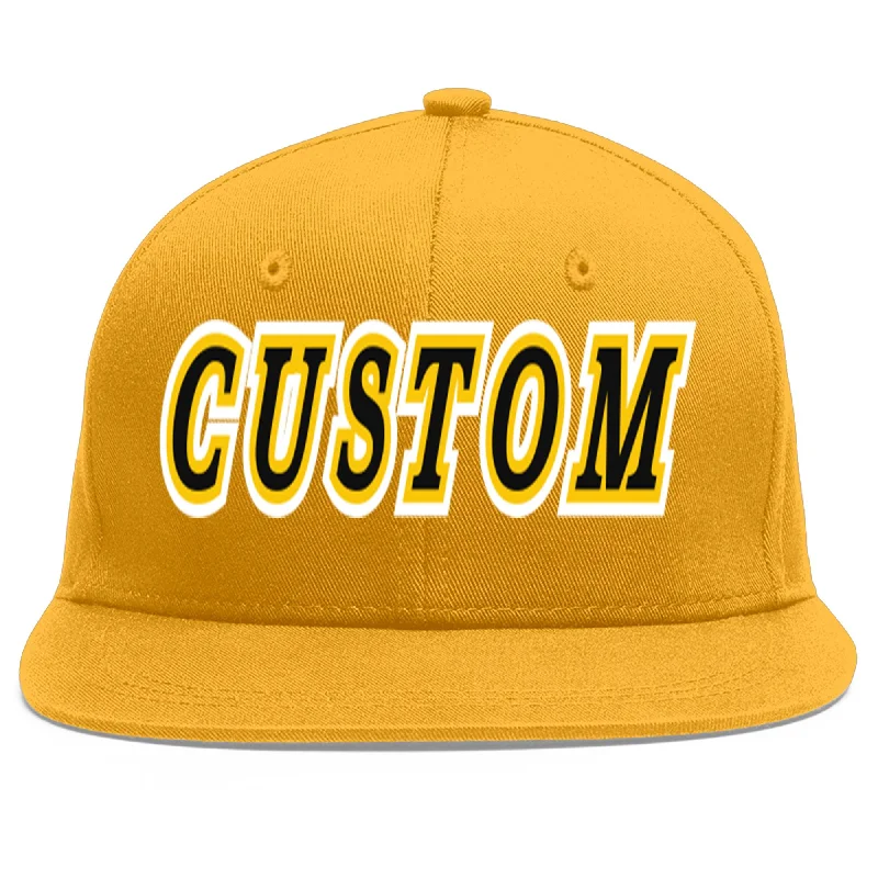 Baseball caps with ventilation mesh-Custom Gold Black-Gold Flat Eaves Sport Baseball Cap