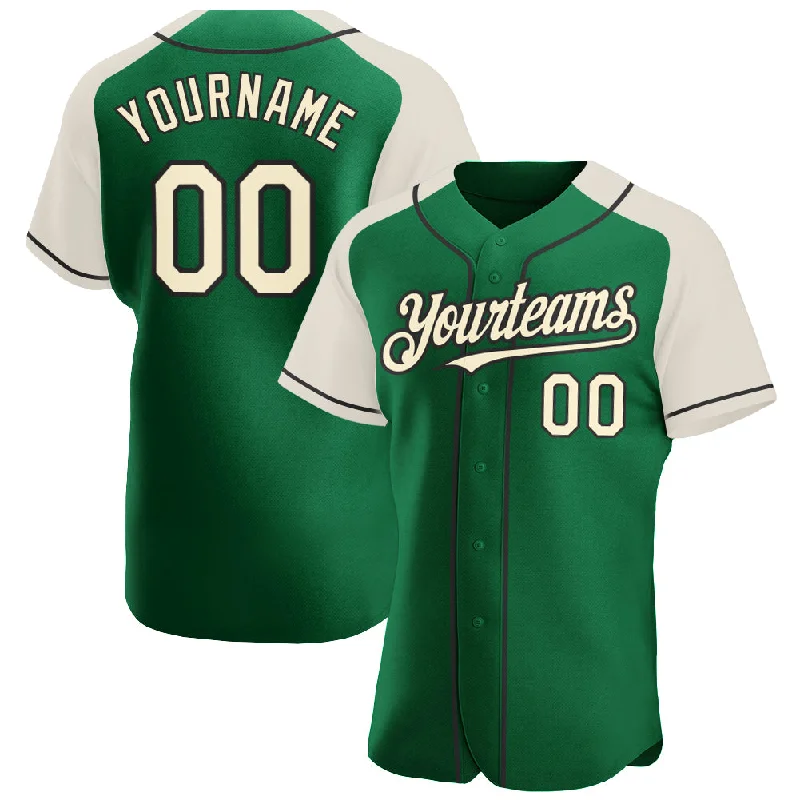 Baseball jerseys with contrasting trim for extra style-Custom Kelly Green Cream-Black Authentic Raglan Sleeves Baseball Jersey