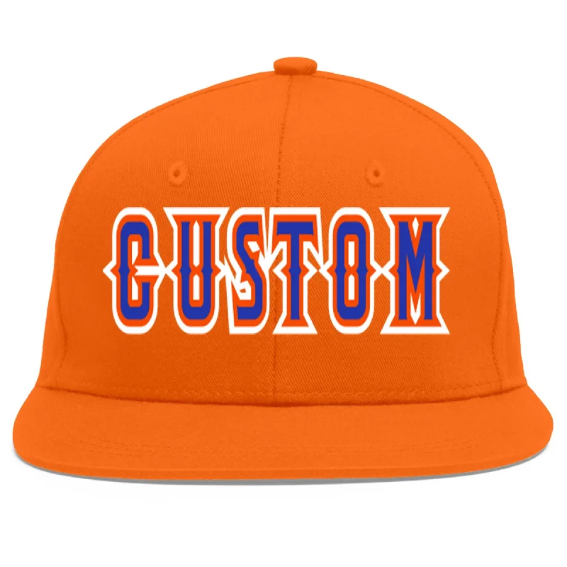 Popular baseball cap styles-Custom Orange Royal-Orange Flat Eaves Sport Baseball Cap