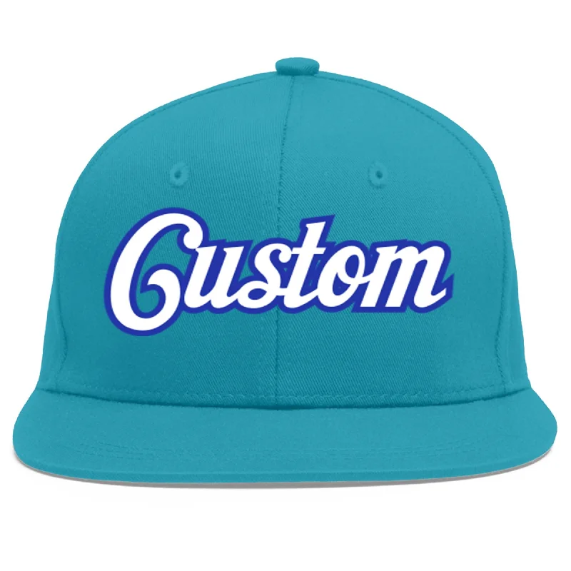 Most comfortable baseball caps-Custom Aqua White-Royal Flat Eaves Sport Baseball Cap