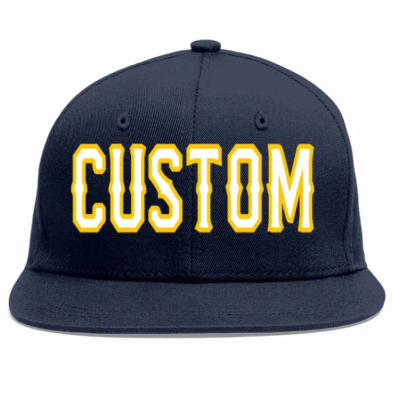 Mesh panel baseball caps for ventilation-Custom Navy White-Gold Casual Sport Baseball Cap