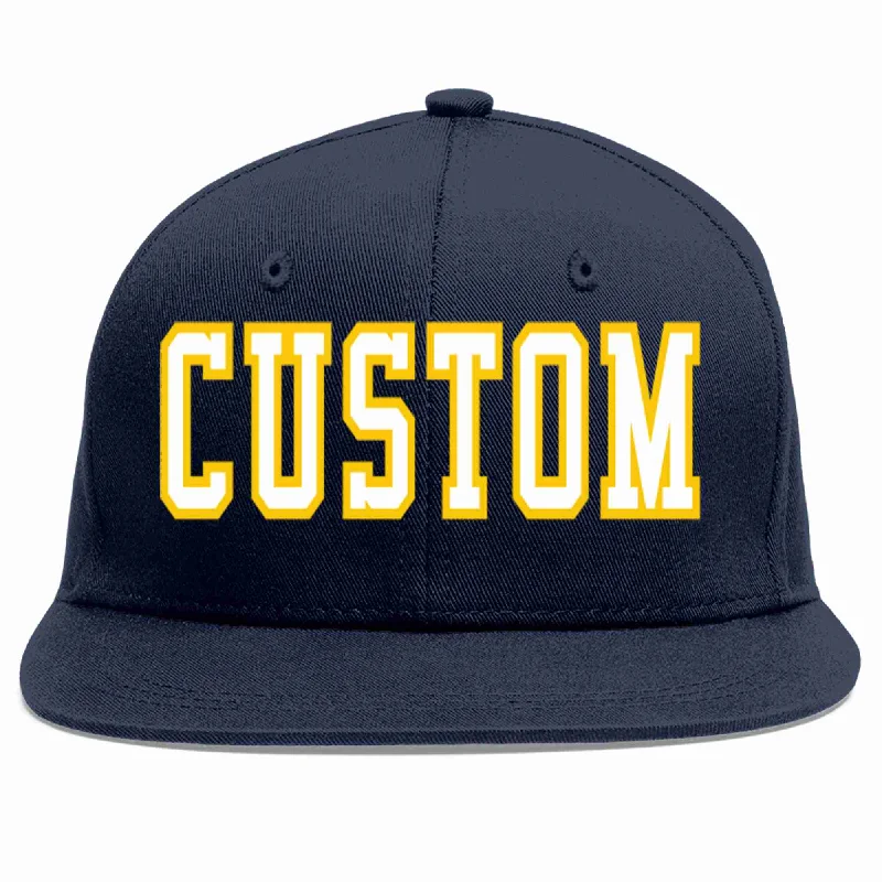 Windproof and breathable baseball caps-Custom Navy White-Gold Casual Sport Baseball Cap