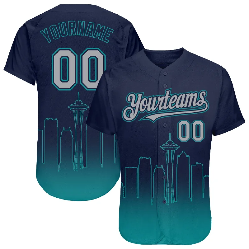 Baseball jerseys with professional-grade stitching-Custom Navy Gray-Teal 3D Seattle City Edition Fade Fashion Authentic Baseball Jersey