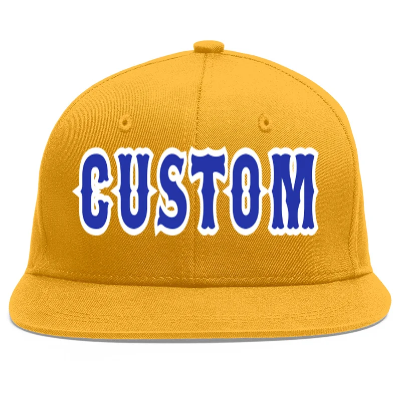 Comfort of everyday baseball caps-Custom Gold Royal-White Flat Eaves Sport Baseball Cap