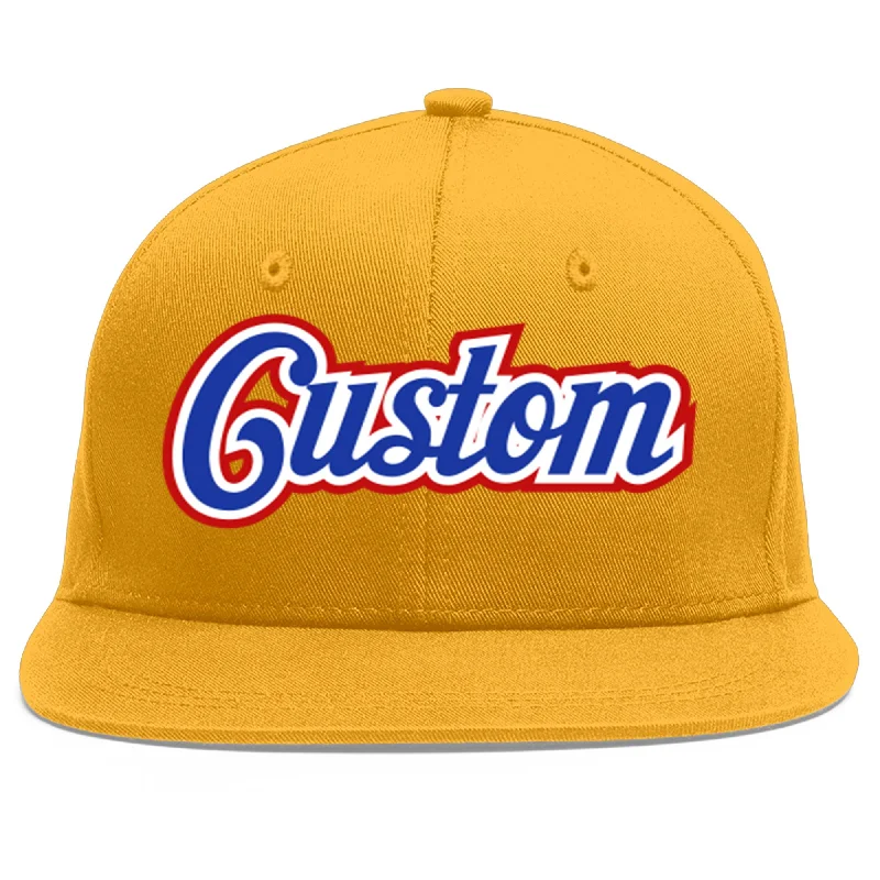 Protective features of baseball caps-Custom Gold Royal-White Flat Eaves Sport Baseball Cap