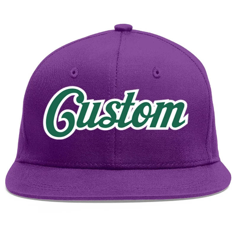 Sweat-proof baseball caps-Custom Purple Kelly Green-White Flat Eaves Sport Baseball Cap