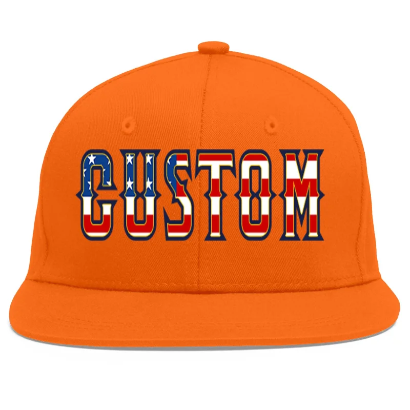 Baseball cap accessories to consider-Custom Orange Vintage USA Flag-Gold Flat Eaves Sport Baseball Cap