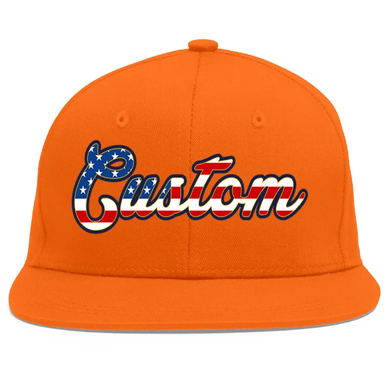 Baseball caps for sunshade-Custom Orange Vintage USA Flag-Gold Flat Eaves Sport Baseball Cap