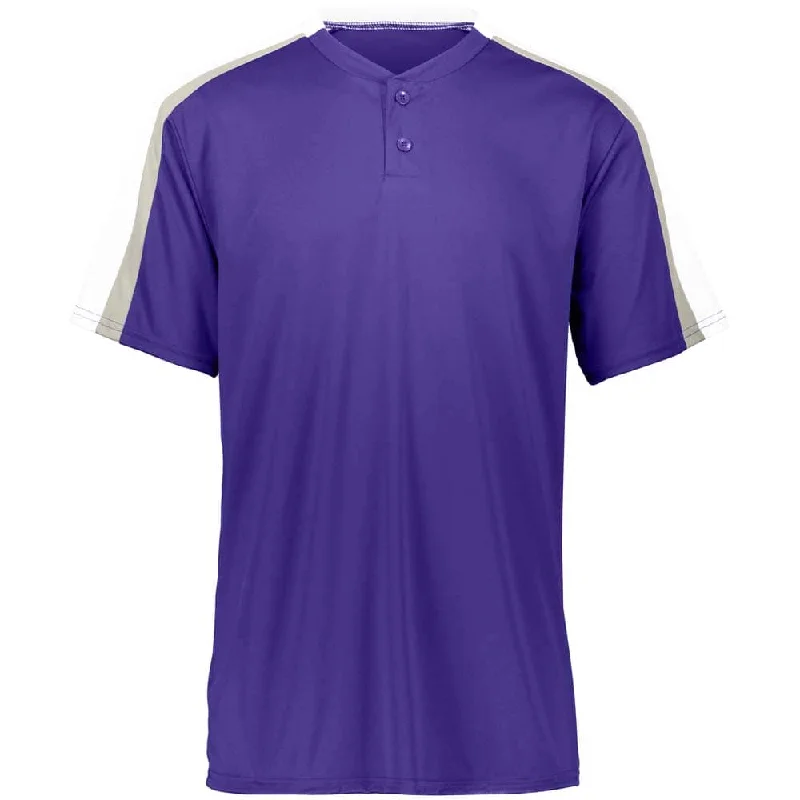 Comfortable and stretchy baseball jerseys for flexibility-Power Plus 2 Button Jersey Purple with White-Grey