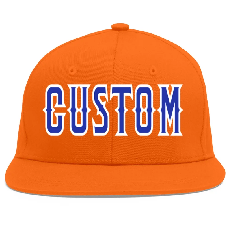 Comfort level of baseball caps-Custom Orange Royal-White Flat Eaves Sport Baseball Cap