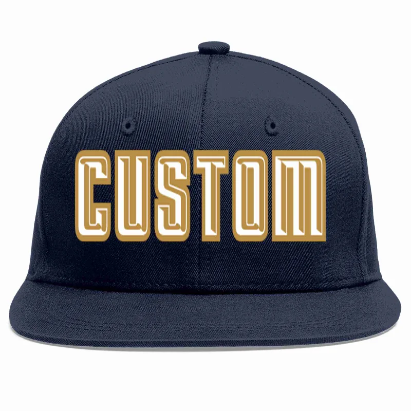 Adjustable baseball caps for a perfect fit-Custom Navy White-Old Gold Casual Sport Baseball Cap