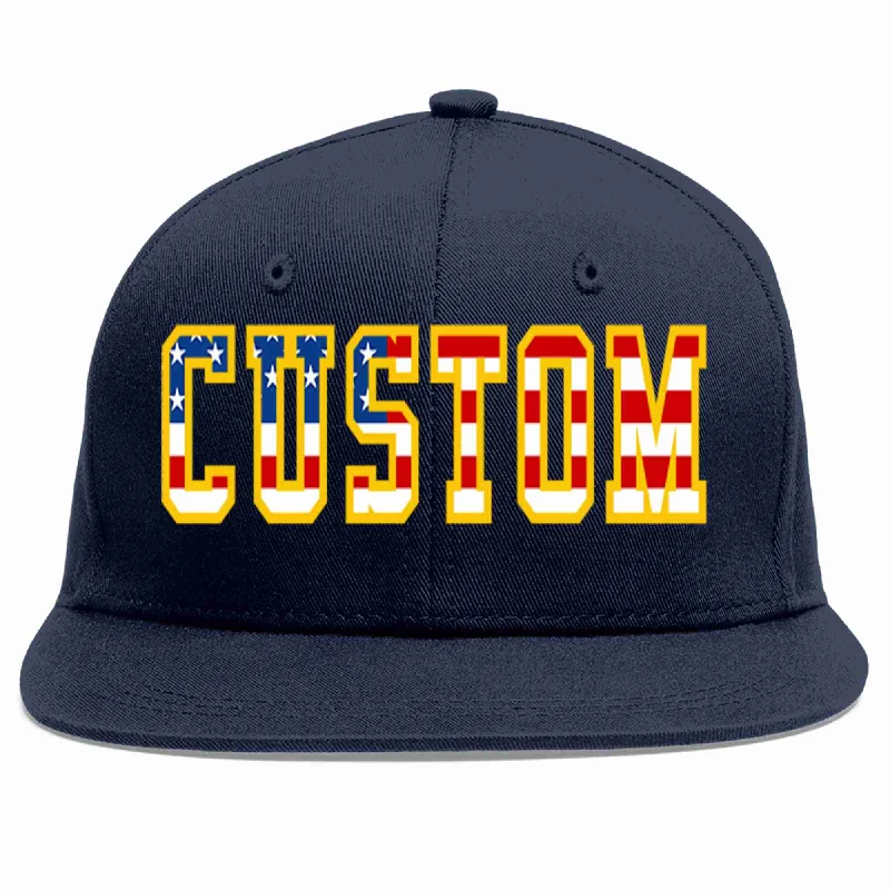 Baseball cap with hoodie pairing-Custom Navy Vintage USA Flag-Gold Casual Sport Baseball Cap