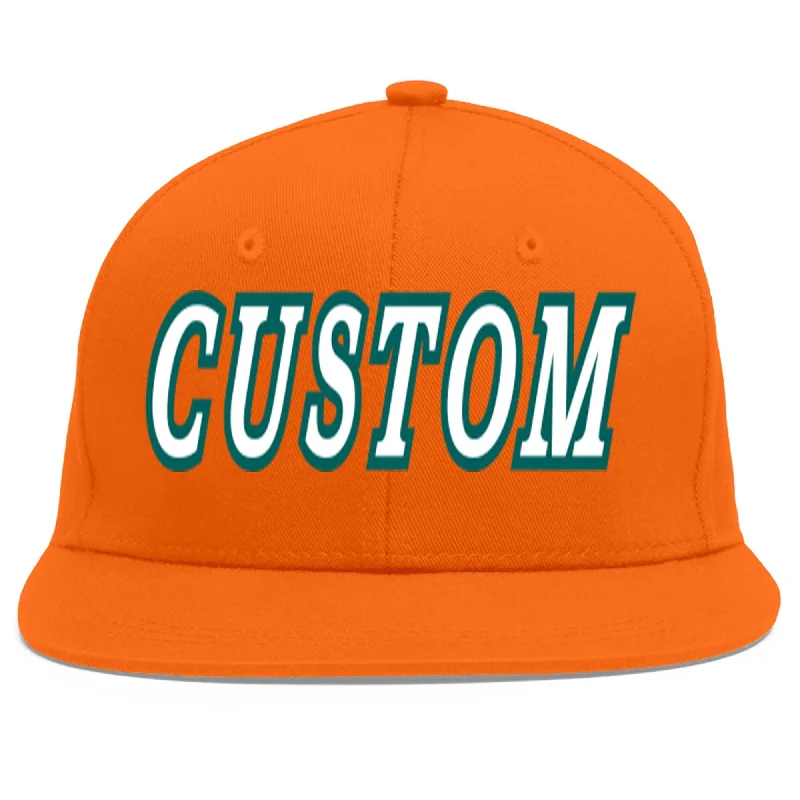 Baseball caps for running and jogging-Custom Orange White-Aqua Flat Eaves Sport Baseball Cap