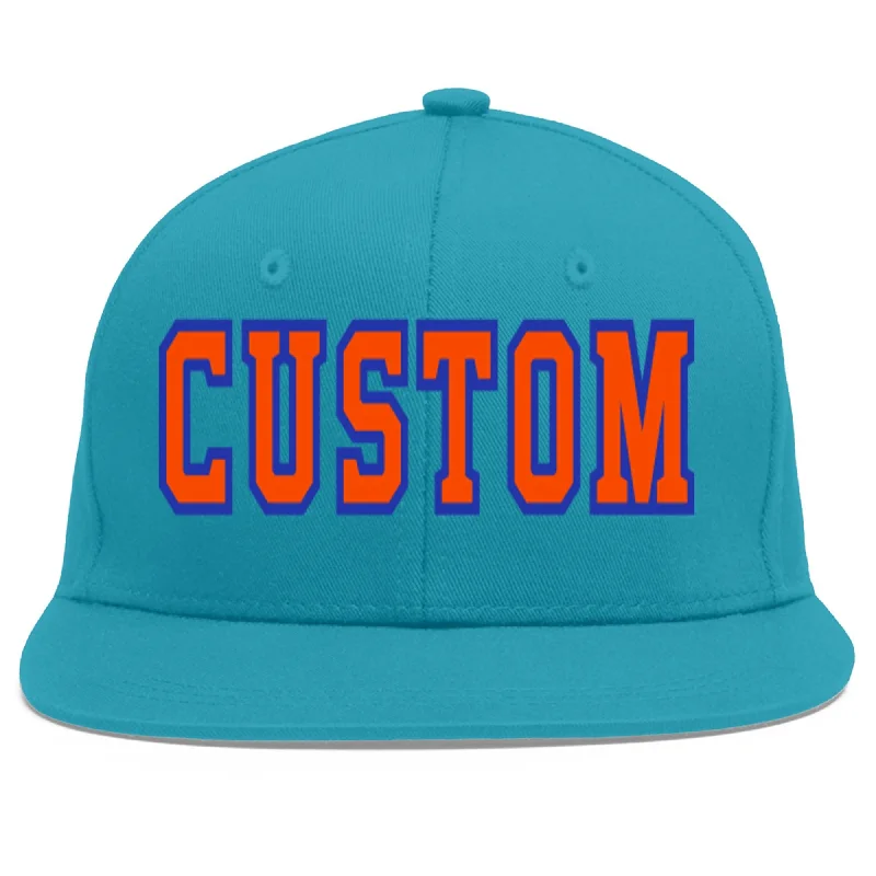 Baseball caps for sun protection-Custom Aqua Orange-Royal Flat Eaves Sport Baseball Cap